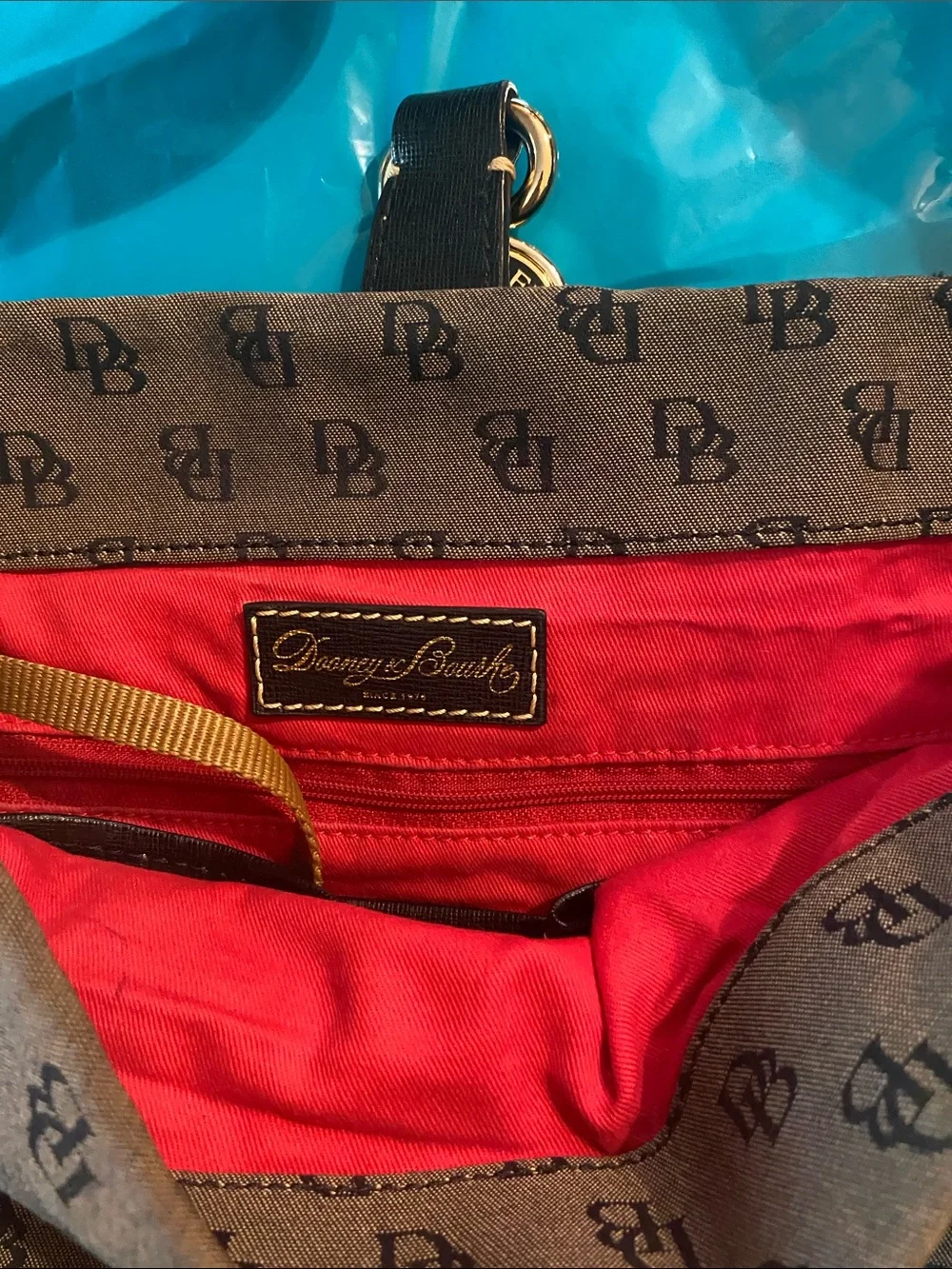 Dooney & Bourke Gray Monogram Hobo with Black Leather Strap and Silver Hardware